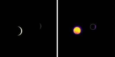 photos of Earth and the Moon taken from cameras aboard ESCAPADE spacecraft