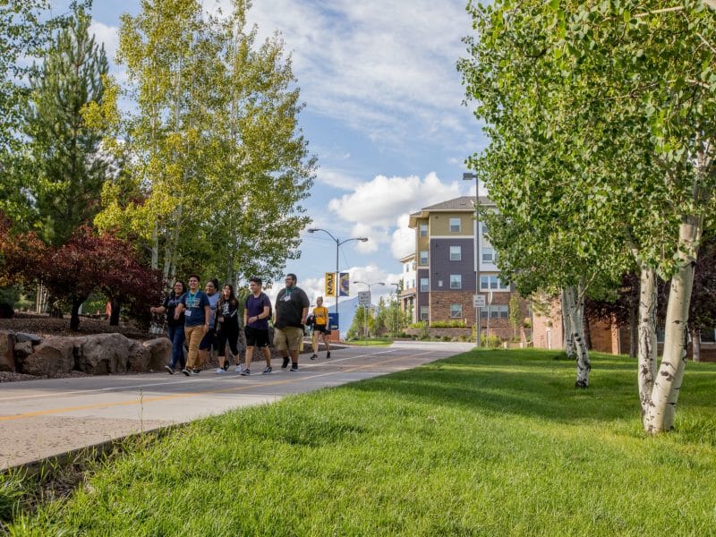 Students walk together at Flagstaff mountain campus