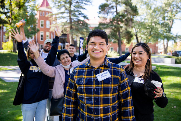 Student smiling at orientation on NAU's mountain campus