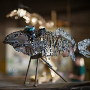 Metal sculpture of fish