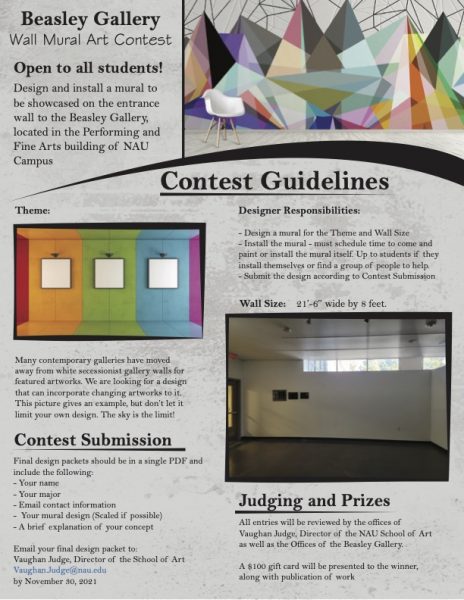 Poster with instructions for the NAU School of art wall mural art contest.