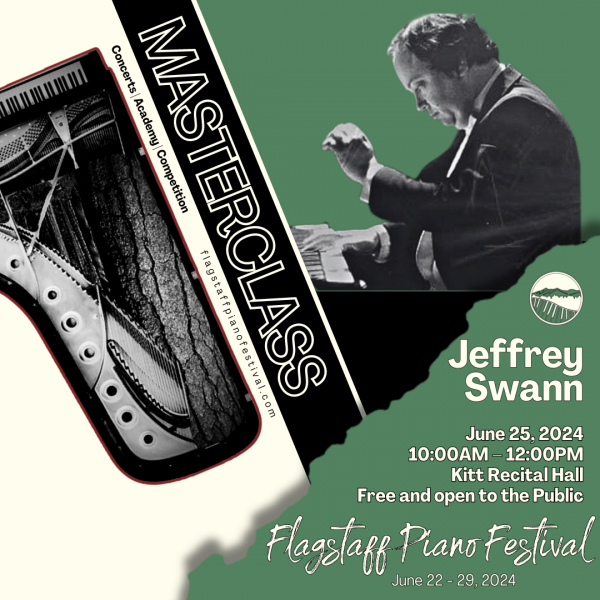 Banner for Jeffrey Swann masterclass at Flagstaff Piano Festival.