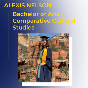 This is a graphic with a photograph of CCS BA major Alexis Nelson.