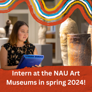 Image shows a student working in a gallery. The text repeats the long description.