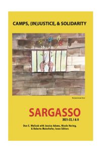 Cover of Sargasso journal; yellow with image of hands holding bars in a window and grasping flowers. Text on cover is copied in text of web article.