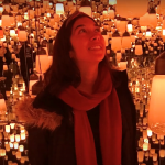NAU student posing with candles in Japan.