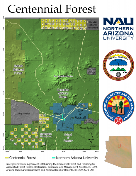 A map of the Centennial Forest with surrounding land owners/managers
