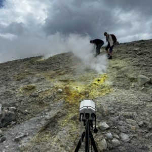 Taking measurments on the side of Volcano,