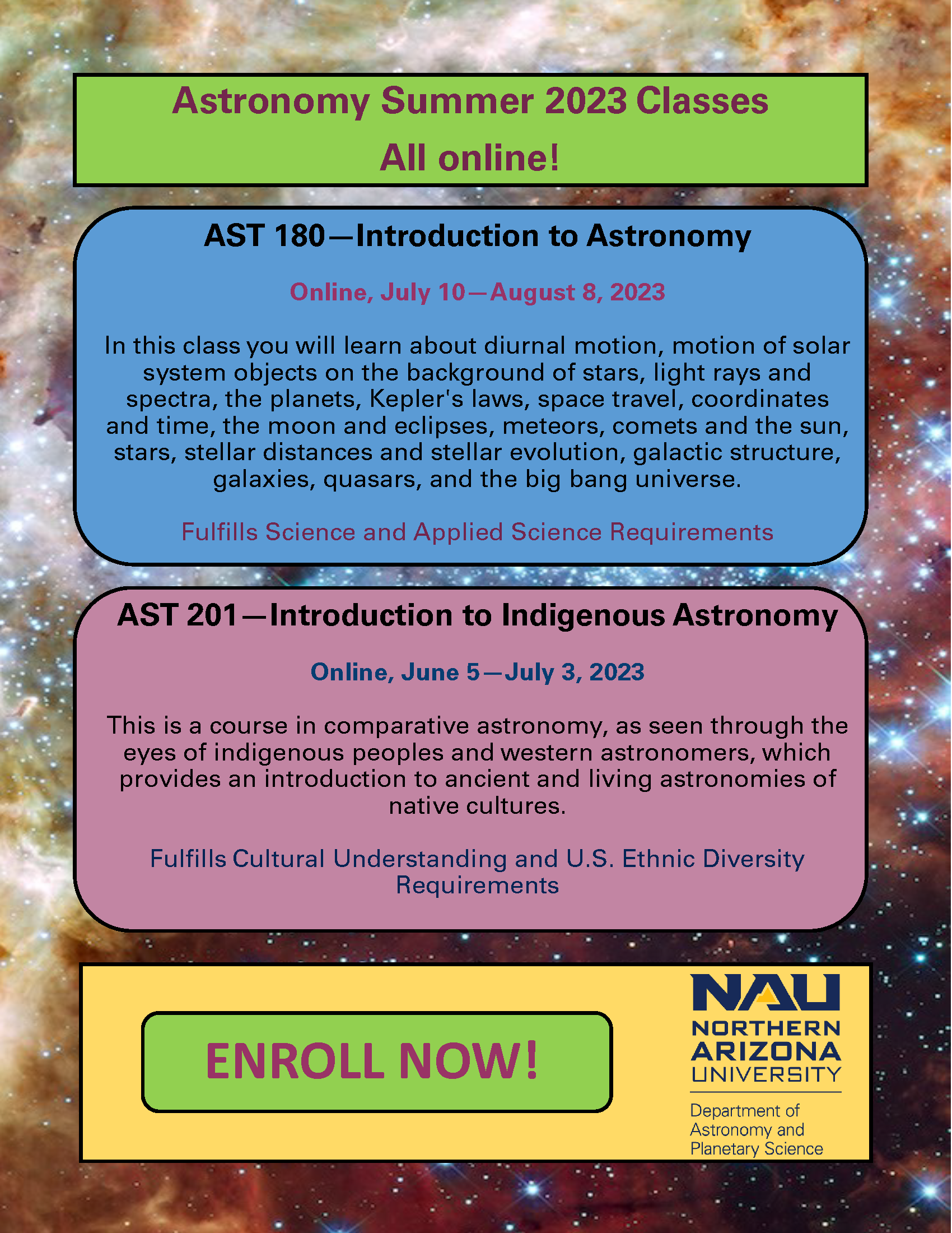 Department of Astronomy and Science NAU Clear Skies And