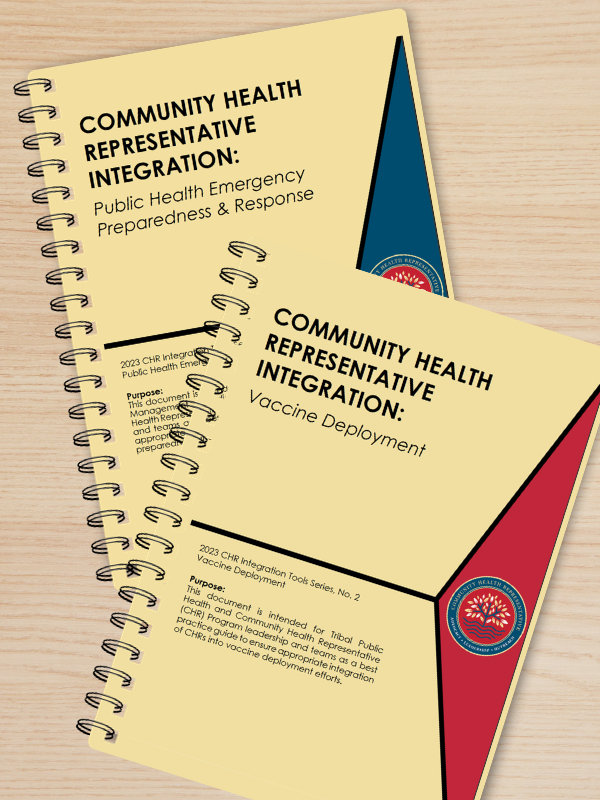 A mockup image of the two tools that were created fro CHRS. they said Community Health Representative Integration on both, with one focusing on emerfgency preparedness and one focused on vaccine deployment,