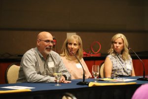 Martin Ince, Flagstaff Metropolitan Planning Organization, Kim Austin, Coconino County Health & Human Services, and Monica Eklund, ASU, answer questions from attendees at the May 18 ABRC workshop.