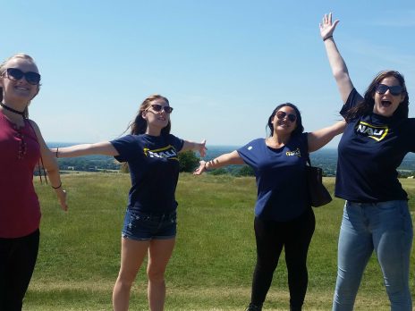 Photos of students in the study abroad program on the Hill of Tara.