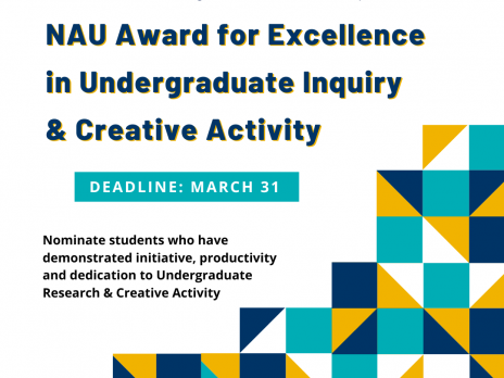 Faculty can nominate an NAU student for the NAU Award for Excellence in Undergraduate Inquiry & Creative Activity until March 31, 2024