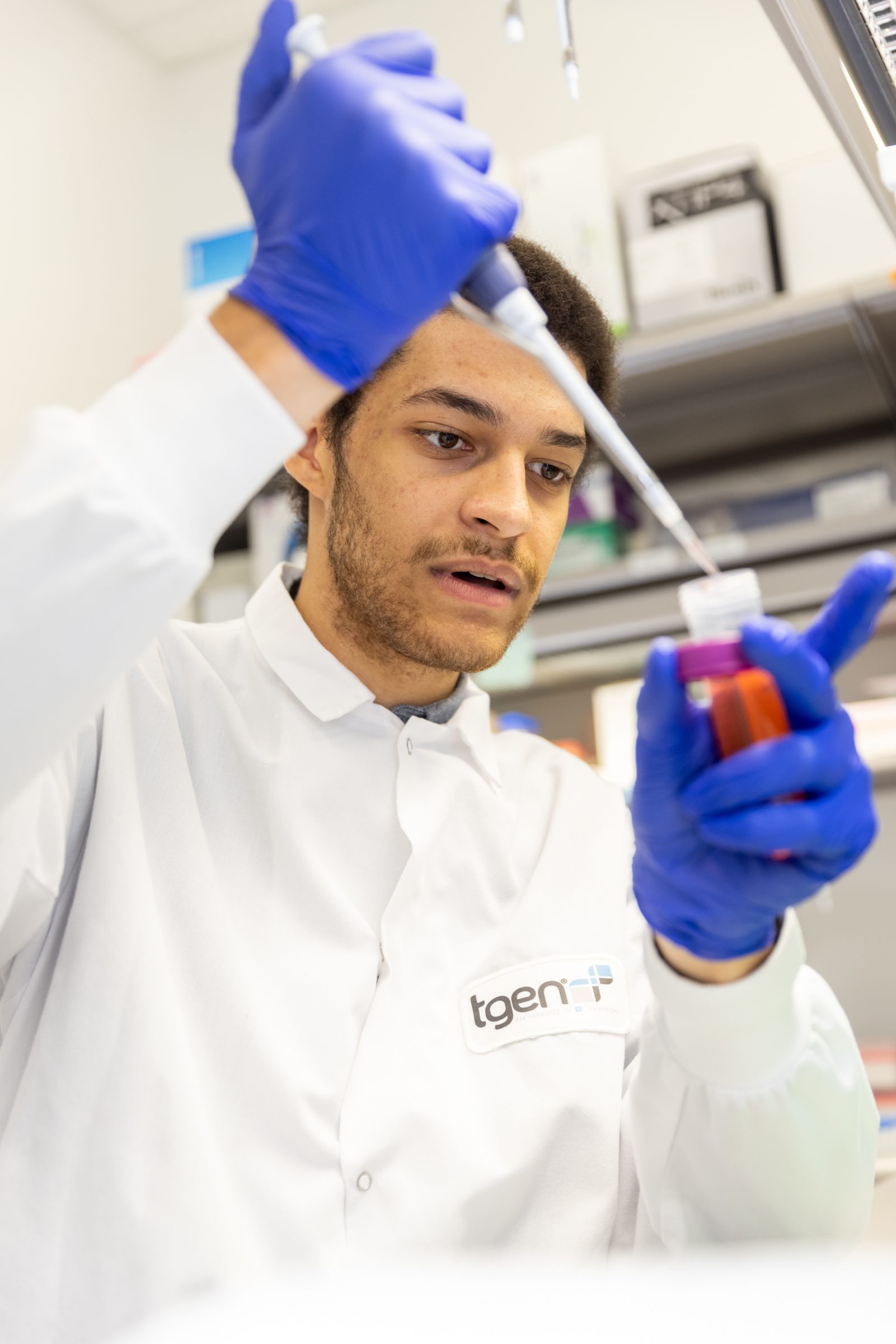 Student researcher George Testo works in the lab.