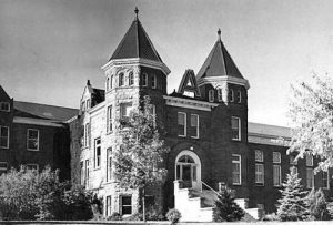 "Block A" featured above Old Main on N A U's campus in 1942.