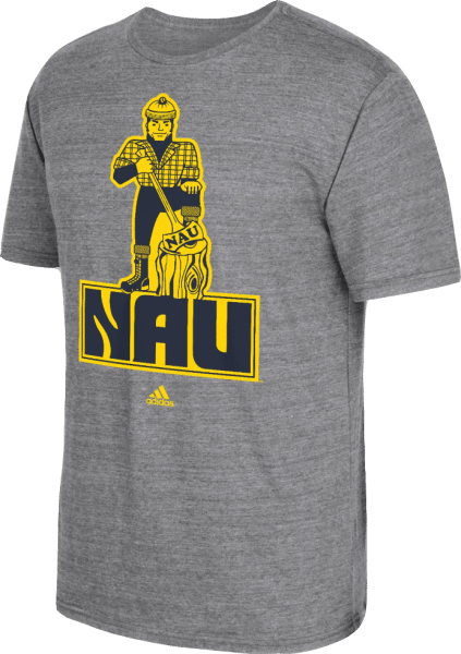 Louie the Lumberjack, N A U's 1978 logo, featured on a t-shirt in the La Cuesta Collection by College Vault.