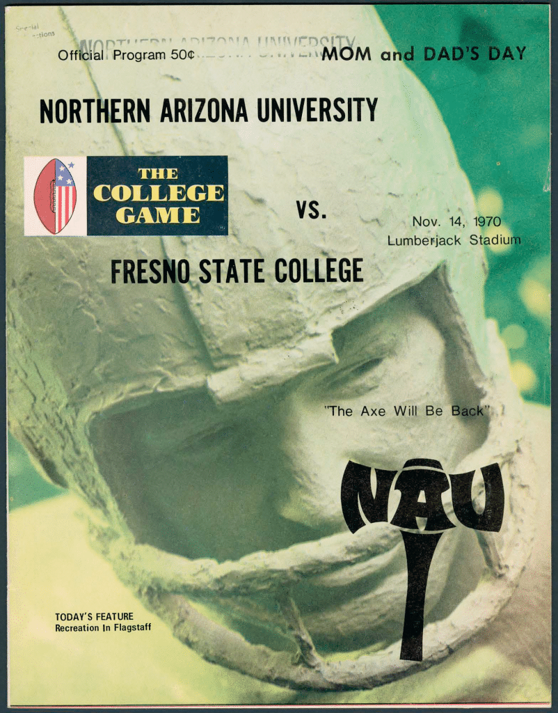 An official program for N A U football from 1970 featuring "the Axe."