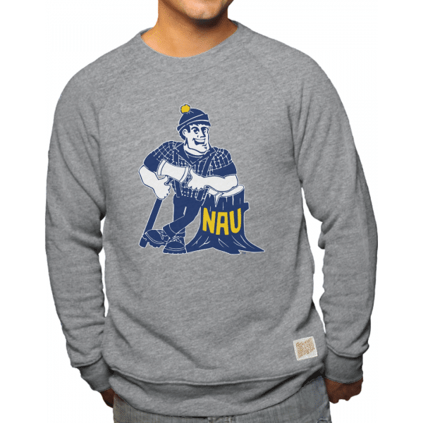 Louie the Lumberjack, N A U's 1987 logo, featured on a sweatshirt in the La Cuesta Collection by College Vault.