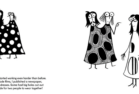 Screenshot of children's book on Kusama's multi-person dress.