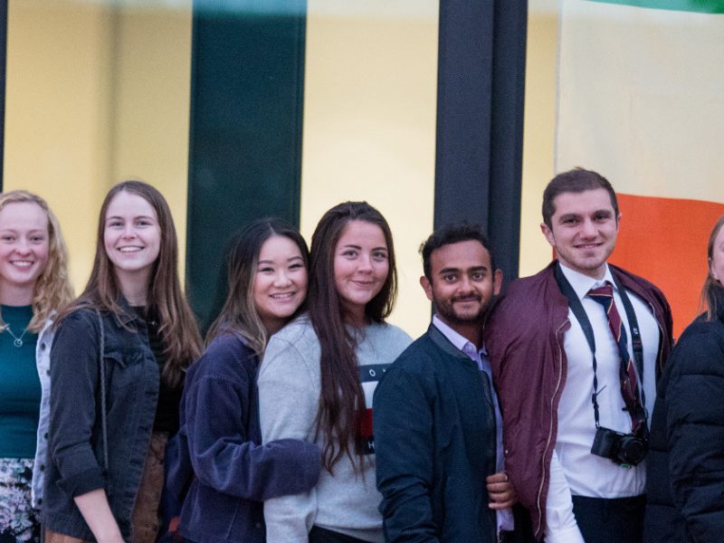 Students at the international celebration pose together.
