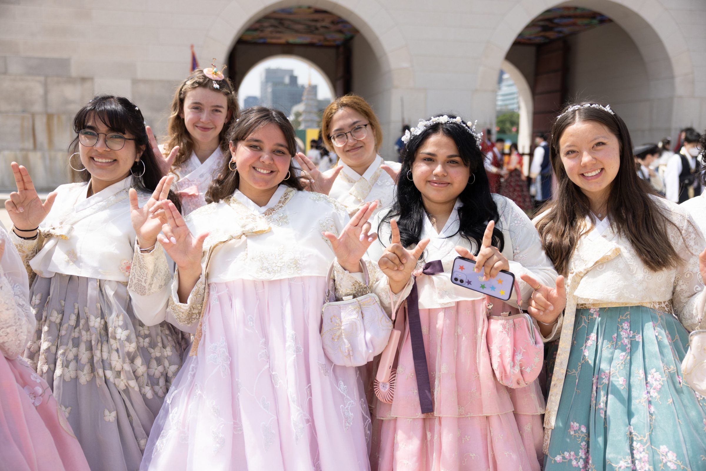 A group of students on a travel-abroad trip to Korea.