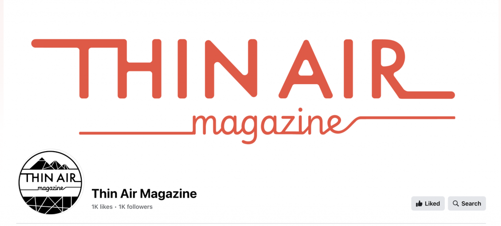 Facebook page header for Thin Air Magazine