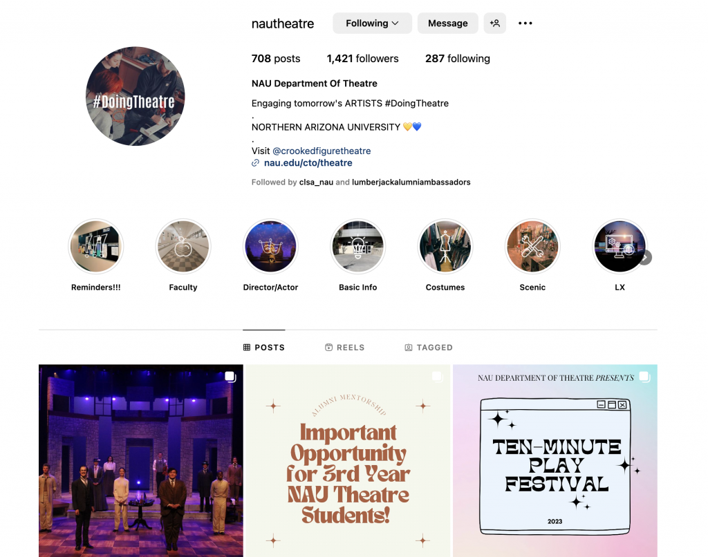 Header for NAU Theatre Instagram page