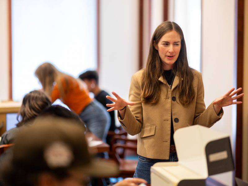 A teacher speaking in a history class.