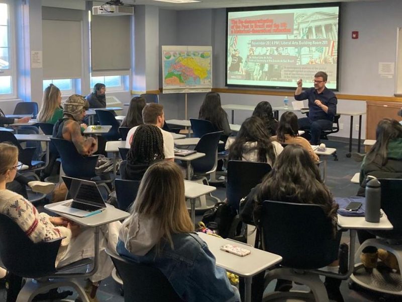 A group of students in a classroom.