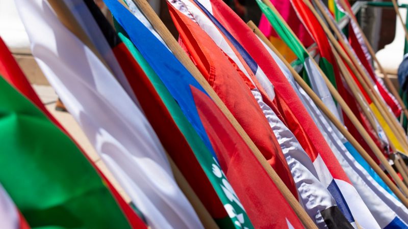 Una fila de banderas de diferentes países.