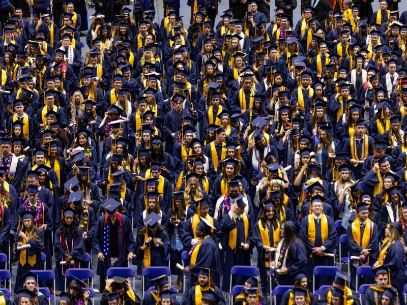 NAU students sitting during commencement ceremonies