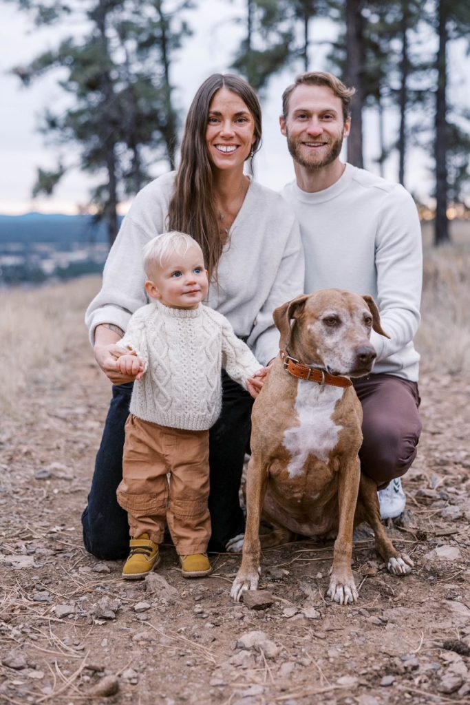 Physical Therapist and N A U alumni, Dustin Titcomb, posing with his family in Flagstaff, Arizona.