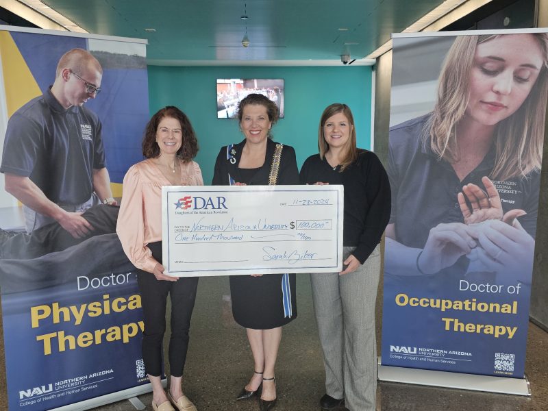 Northern Arizona University Doctor of Physical Therapy and Occupational therapy representatives accepting gift from Daughters of the American Revolution.