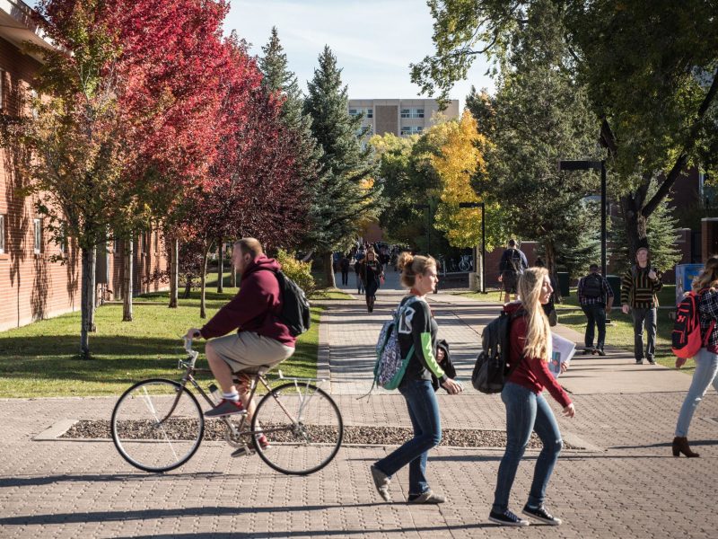 Student walking around Flagstaff campus.