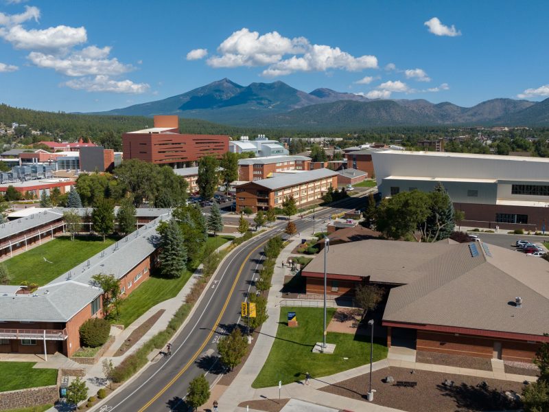 Drone shot of N A U campus.