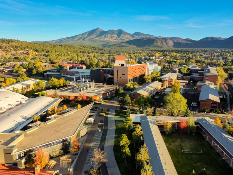 An aerial image of N A U's Flagstaff Mountain campus