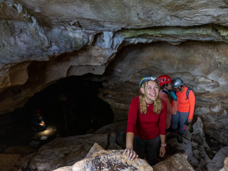 N A U students explore a cave in Belize.