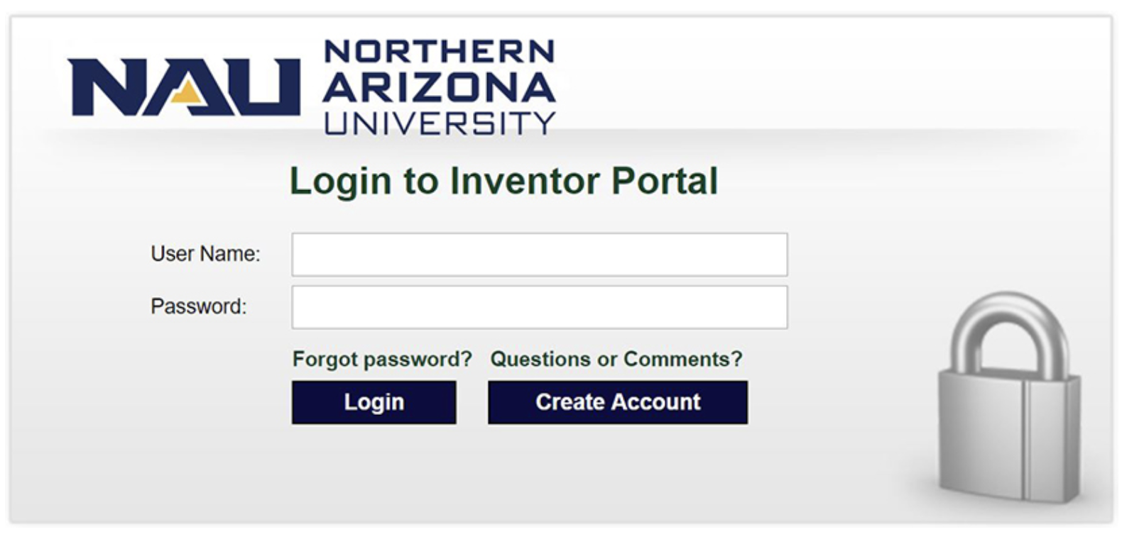 Inventor portal login screen