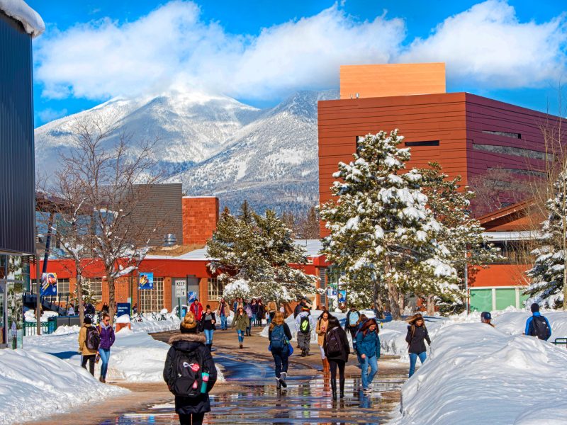 A photo of the Flagstaff campus during a snow day.