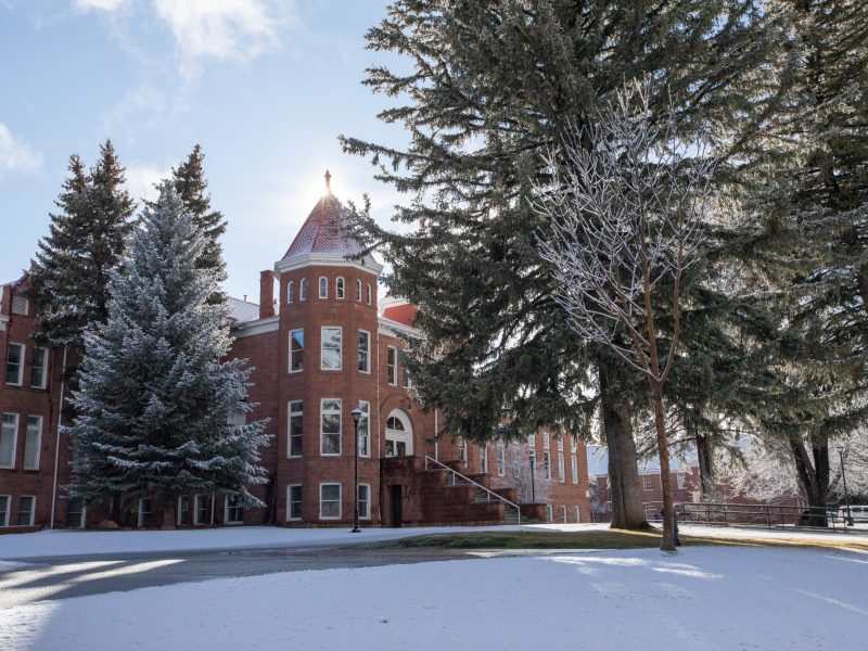 Old main in the winter time.