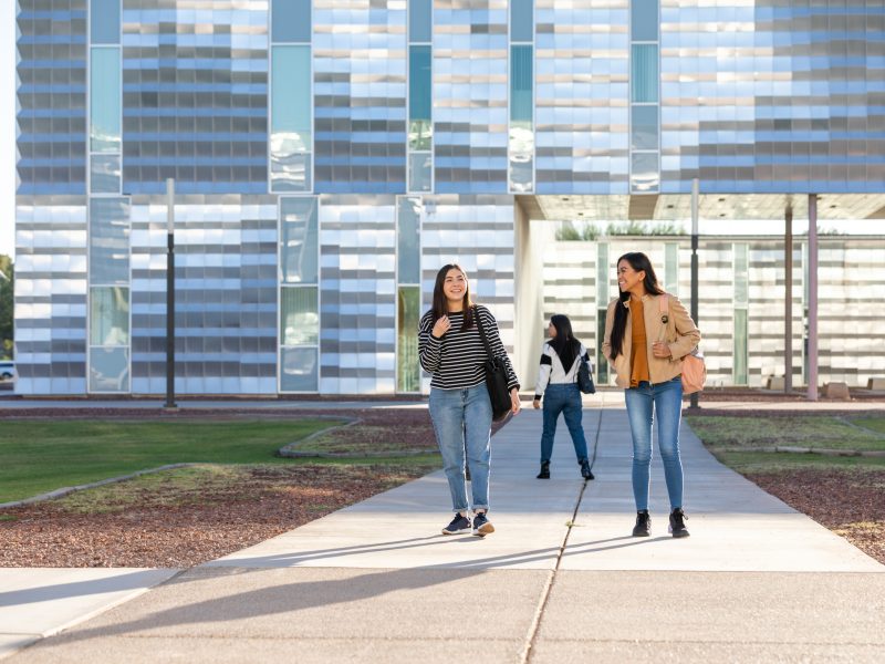 Students walking in front of N A U's Yuma campus.