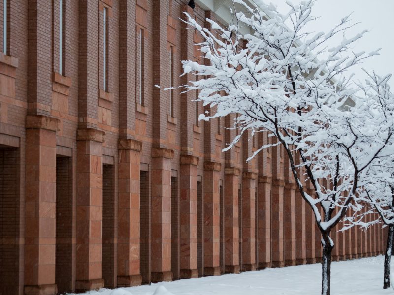 Cline library on a snowy day.