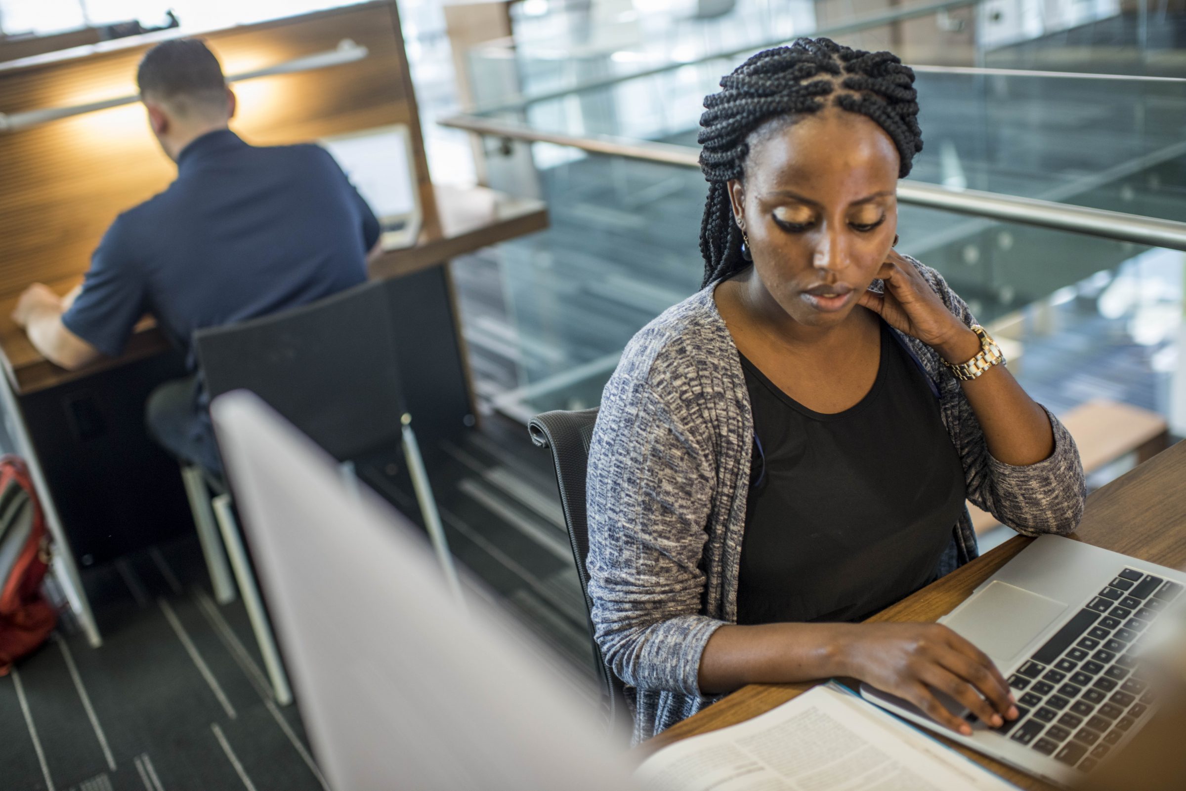 A Northern Arizona University bio med student works online.