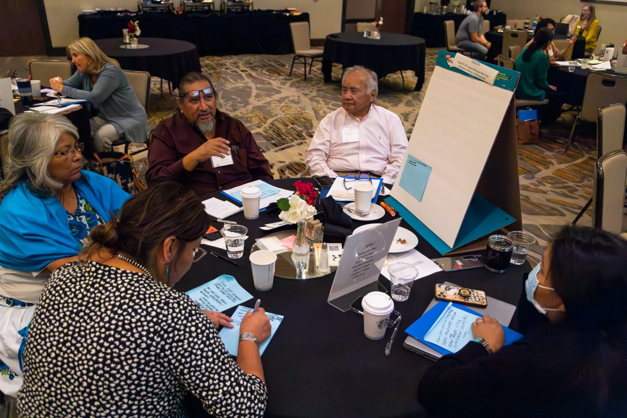 A roundtable discussion called "World Cafe" that encouraged the table to communicate ideas as a group.