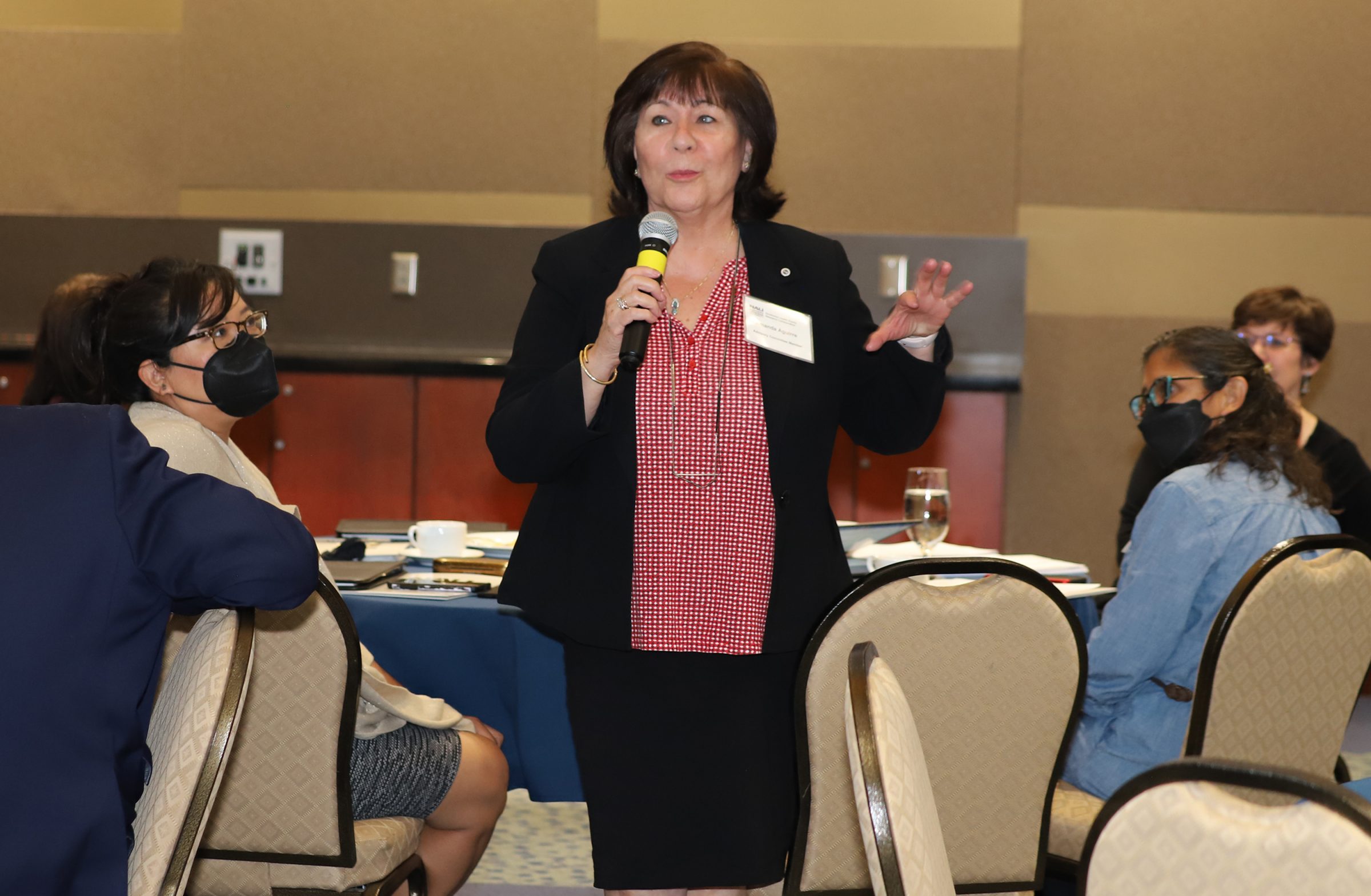 Amanda Aguire speaking at a SHERC meeting.