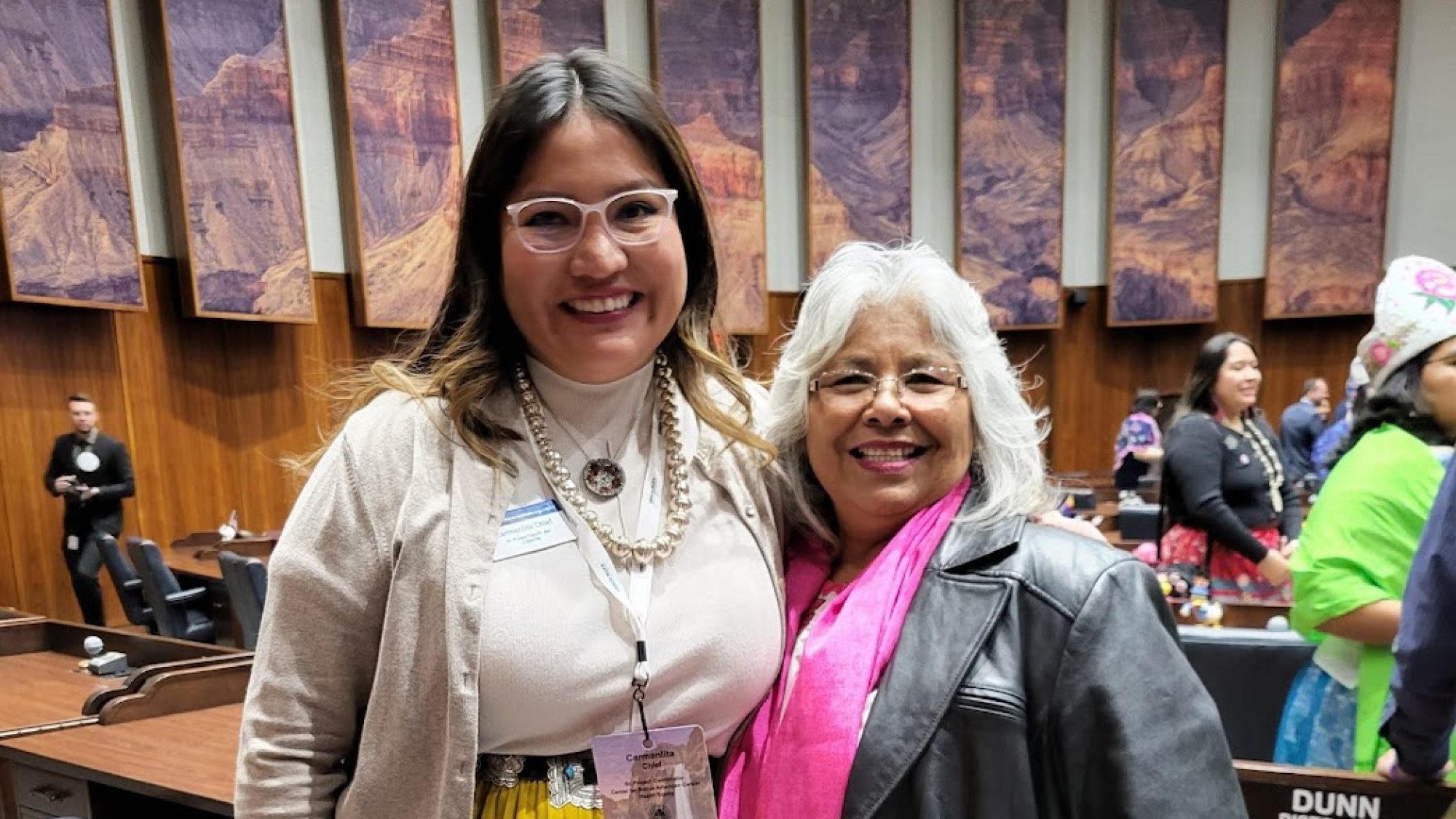 Carmenlita Chief and Senator Sally Ann Gonzales in the post event joint protocol session hosted by the Arizona State Representatives.