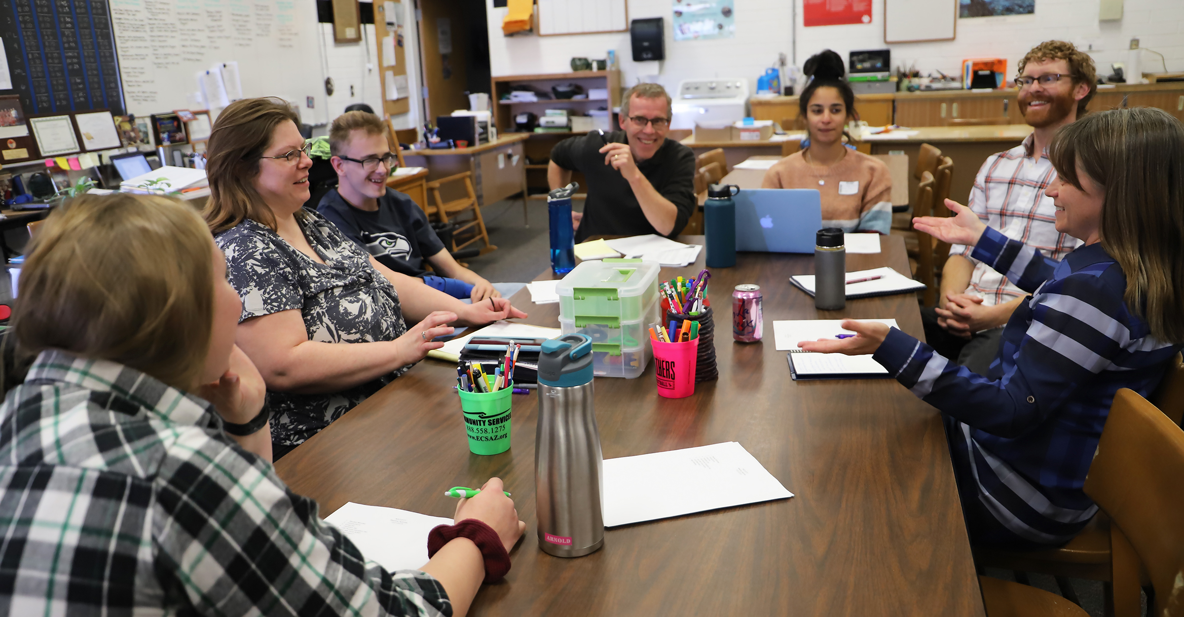 Heather Williamson meets with a committee for people with disabilities at Coconino High School in Flagstaff, Arizona.