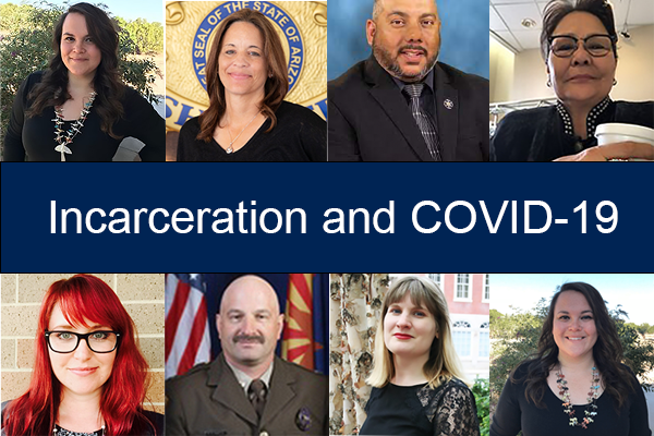 Incarceration and COVID-19 website banner with headshots of faculty. 