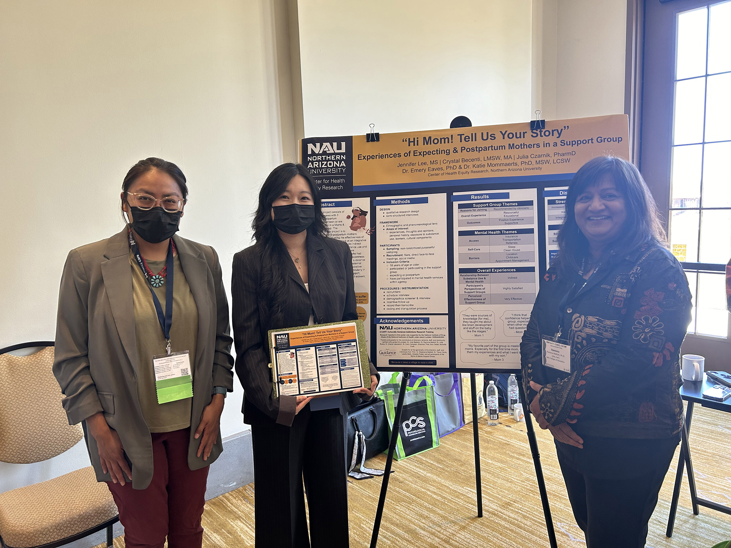 Crystal Becenti (left) and Jennifer Lee (middle) stand with professor Ramona Mellott at their poster presentation at the AzPA conference.