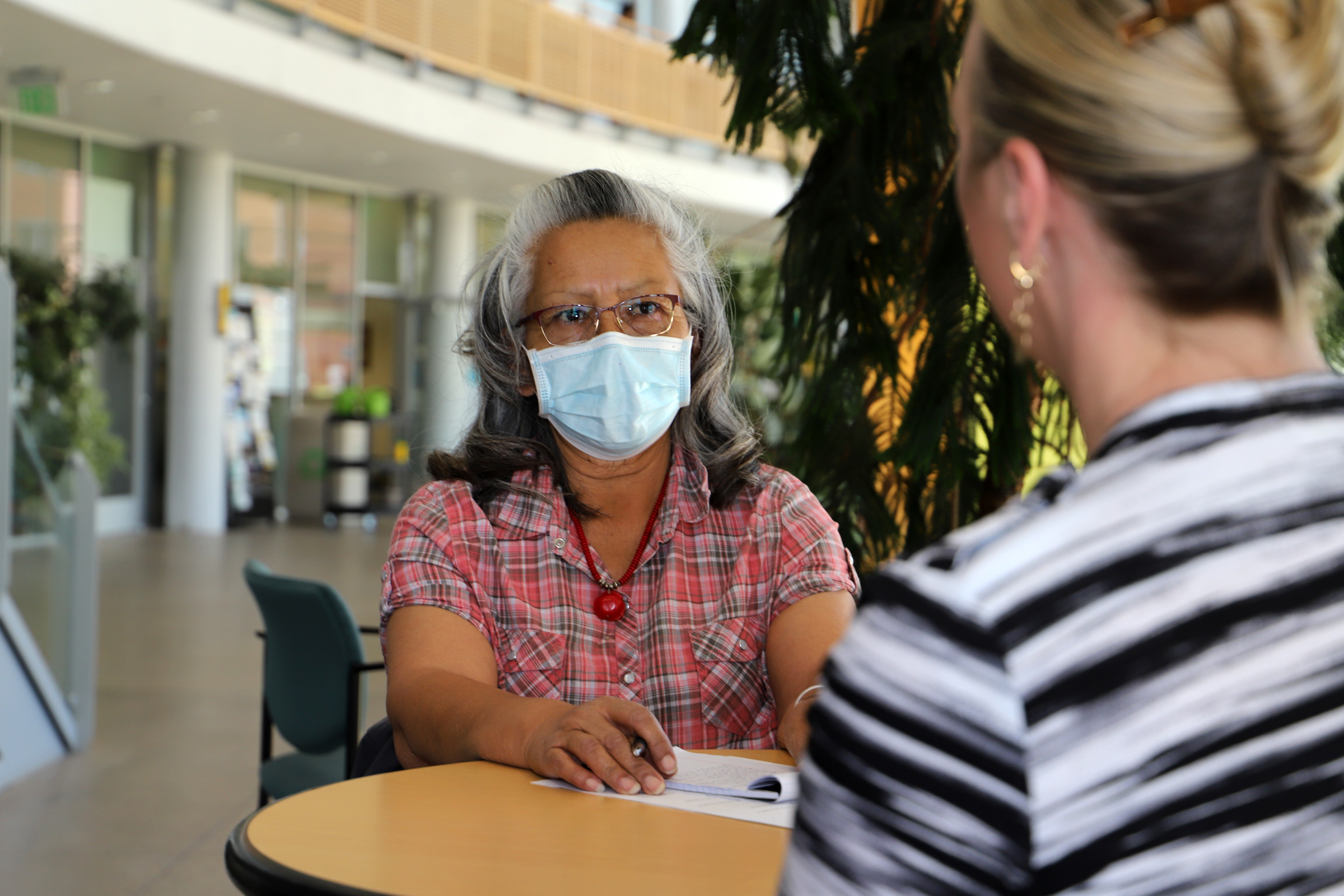 Stephanie Hyeoma, community health representative for the Hopi Department of Health and Human Services, practices motivational interviewing during a training on the Northern Arizona University campus.